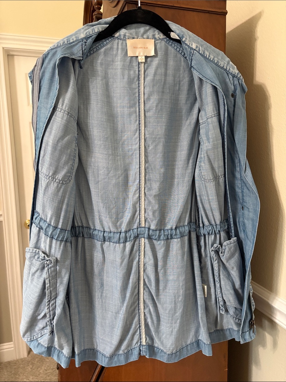 Skies Are Blue Light Wash Denim Sleeveless Cargo Utility Vest Distressing - Picture 7 of 15
